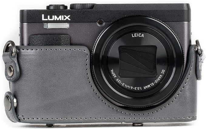 MegaGear MG1261 Ever Ready Leather Camera Case compatible with Panasonic Lumix DC-ZS80, DC-ZS70, DC-TZ95, DC-TZ90 - Gray