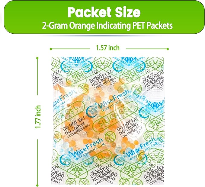 100Pcs 2g Food Safe Desiccant Packs, Indicating Silica Gel Packets, Desiccant Moisture Absorbers for Storage