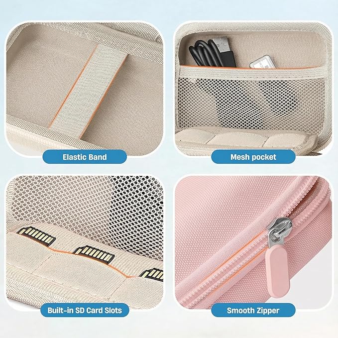 Digital Camera Case for CAMKORY/KODAK PIXPRO FZ45/FZ55/Canon IXUS 285 HS/AbergBest/Sony DSCW800/DSCW830 - Small Travel Compact Camera Holder with Mesh Pocket for SD Card & Accessories (Rose Gold)