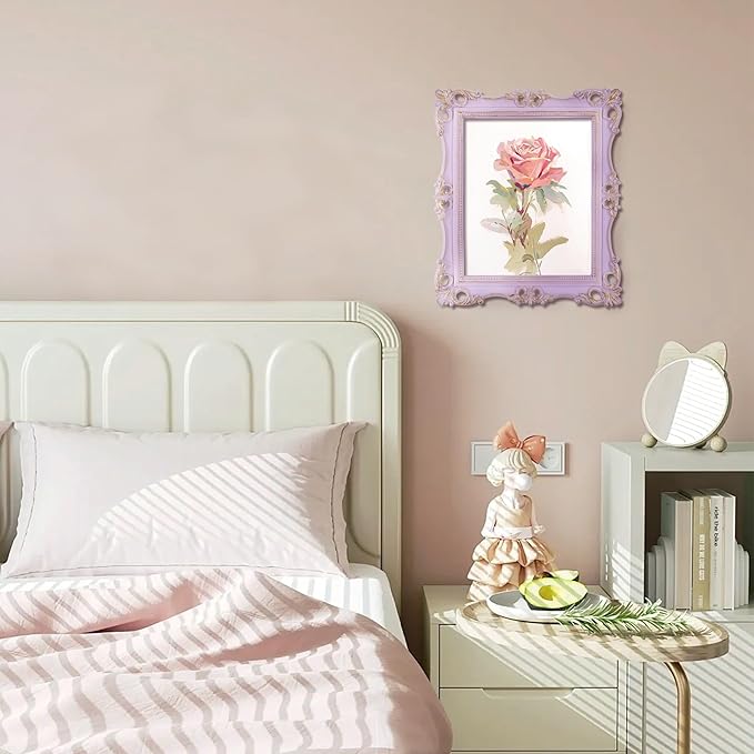 SIMON'S SHOP 8x10 Picture Frame for Wall and Table-top, Vintage Picture Frames 8x10, Rococo Style Lilac Photo Display Vertical or Horizontal