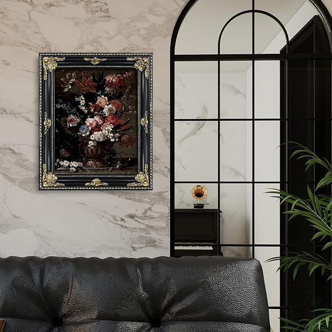 Gothic Black 11x14 Vintage Picture Frame for Wall Hanging, Real Glass, Ornate Victorian Baroque Frames with Mat for 8x10 or 11 x 14 Photos