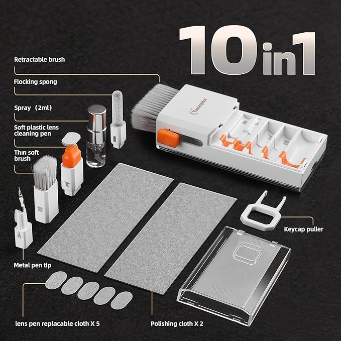 Laptop Cleaning Kit, All in 1 Keyboard Cleaning kit for MacBook iPad iPhone, Compact Keyboard Cleaner with Brush and Spray for Tablet, Airpods, Earbud, Computer Screen, PC Monitor, White