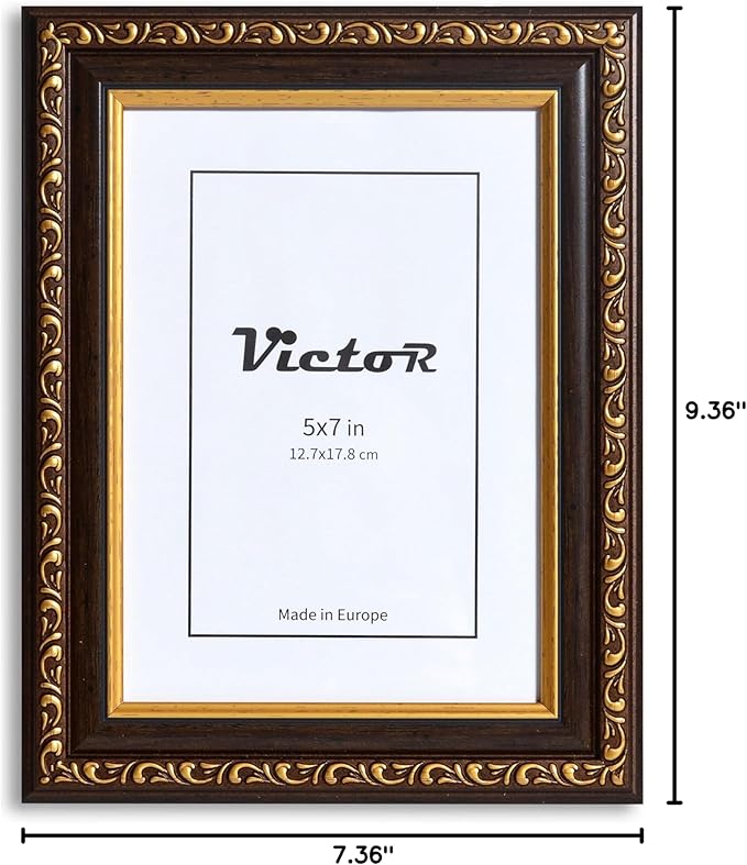 VictoR Picture Frame Chagall 5x7 Black Gold - Vintage Picture Frames with Shutterproof Acrylic Glass - 5 x 7 Photo Frame - Black Picture Frames - Antique