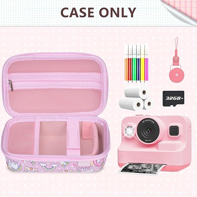Leayjeen Kids Camera Case Compatible with Dylanto/GKTZ/HiMont/CAMCLID/ESOXOFFORE Kids Instant Print Camera,for Film Camera Storage Christmas Gifts and Birthday Gifts for Kids -Pink Unicorn（Case Only）