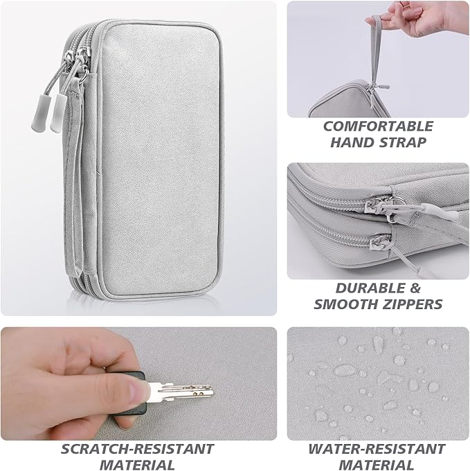 Electronics Organizer Travel Case,Cable Tech Organizer Bag,Medium Size Water Resistant Double Layers Pouch Carry Case for Cord,Phone,Charger,Earphone,Travel Accessories Essentials for Men,Grey
