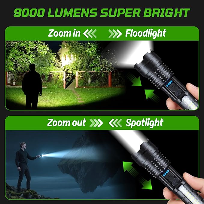 Rechargeable Flashlights High Lumens, 7Mode Flashlight Rechargeable, Super Bright LED Flashlight with Adjustable Flash Light, Tactical Flashlight for Home Emergency Camping, 2 Pack