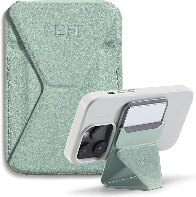 MOFT MagSafe Wallet for iPhone 15/14/13/12 Series, Strong Magnetic Phone Card Holder Fit 2 Cards & 3 Viewing Angles & Stain-Resistant Vegan Leather Phone Stand, Seafoam
