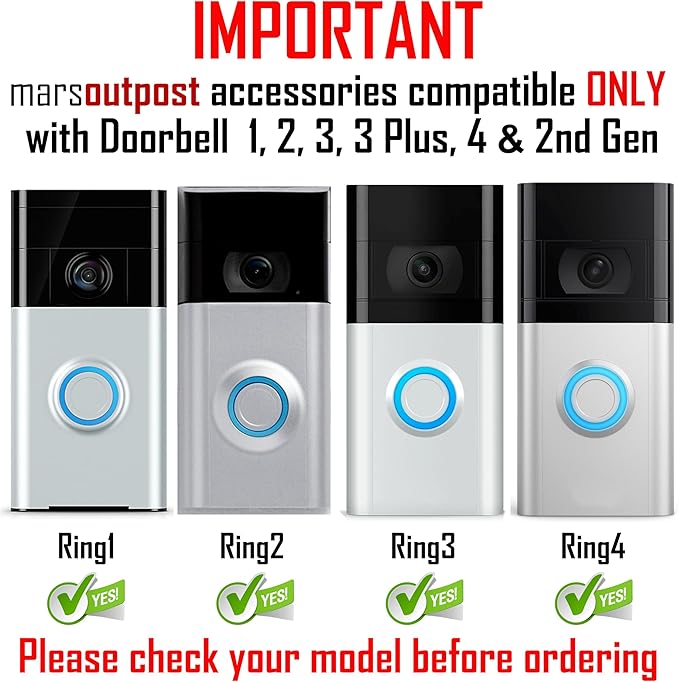 No Drill Rain Cover Compatible with Video Doorbell Battery Doorbell & Older 1/2/3/4 2nd Gen & 3 Plus Rain Shield Anti-Glare Protection Weather Protector Height Adjustable