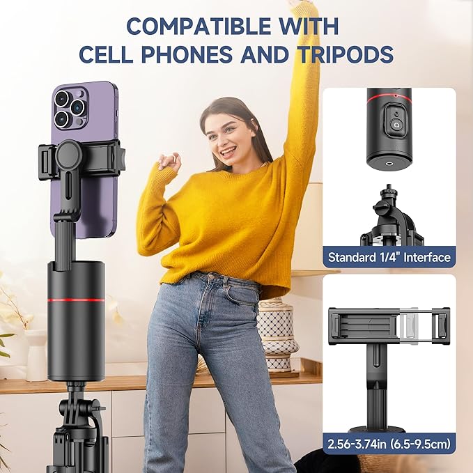 Auto Face Tracking Tripod, No App, Smart Shooting Phone Holder with Remote, 360° Rotation Body Phone Camera Mount with Phone Holder Body Smart Tracking Tripod for Vlog/TIK Tok