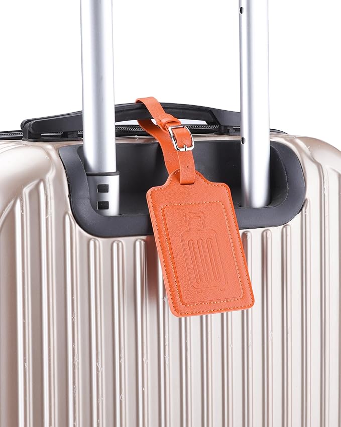 Teskyer Luggage Tags, Thick & Durable, Easy to Identify, Privacy Protection, TSA Approved Travel Essentials Suitcase Tags - 2 Pack, Orange