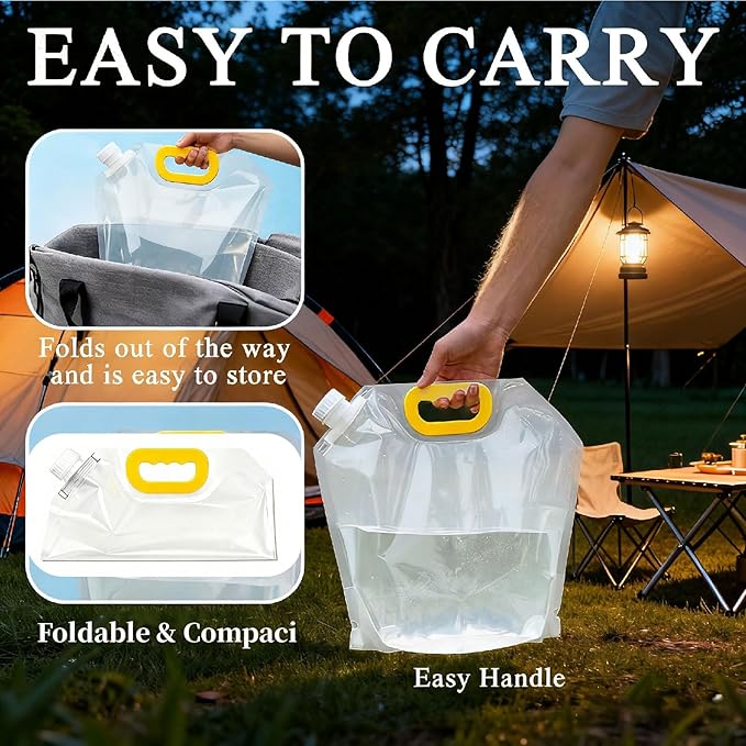 Collapsible Water Container Bag 5Pcs 1.3 Gallon, Freezable Plastic Foldable water Pouch Bag with Handles,Leak-Proof Plastic Storage Jug for Outdoor Sport Camping Emergency Survival