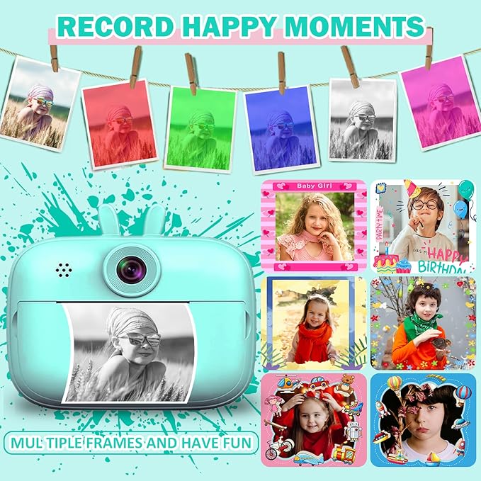 Instant Print Camera for Kids, Toddler Cameras Christmas Birthday Gifts for Boys Age 3-12, 1080P HD Digital Video Cameras for Toddler,Kids Portable Toy with 3 Rolls Photo Paper 32GB SD Card(Blue)