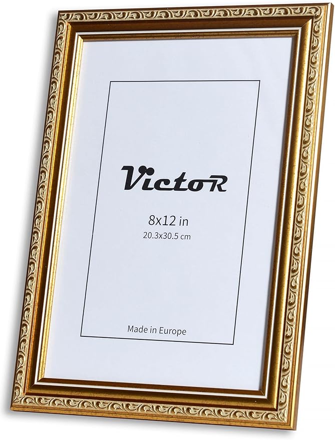 VictoR Picture Frame Chagall 8x12 Gold - Vintage Picture Frames with Shutterproof Acrylic Glass - 8 x 12 Photo Frame - Gold Picture Frames - Antique - only for hanging