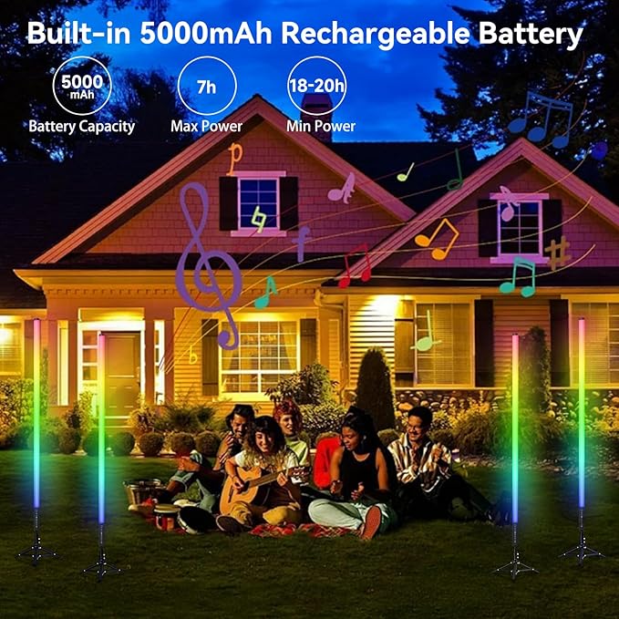 4 Pack RGB DJ Tube Lights 4ft LED Video Stick Lights with Stand 5000mAh Battery Powered Color Neon Light Bar for Parties Dance 360 Photo Booth Studio Photography Wedding Stage Lighting