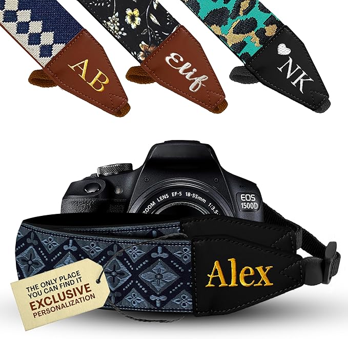 Art Tribute Camera Strap for All DSLR and Mirrorless Cameras. Add Your Name Or Initials Make It a Personalized Gift