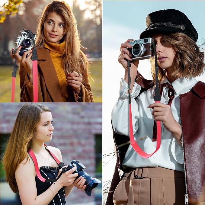 Neck Strap Silicone Camera Straps - Padded Camera Strap, 1.5" Wide Adjustable Nylon Shoulder Strap - Compatible with Canon, Nikon, Sony, and More DSLR and Mirrorless Cameras (Fuchsia)