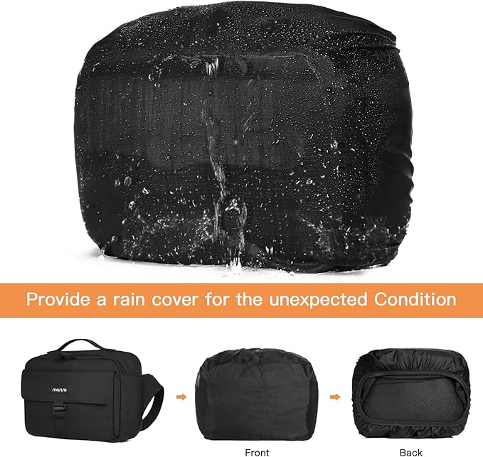 MOSISO Camera Shoulder Bag Case Crossbody Sling Purse, DSLR/SLR/Mirrorless Compact Padded Photography Handbag with Rain Cover Compatible with Canon/Nikon/Sony Cameras and Lenses, Black