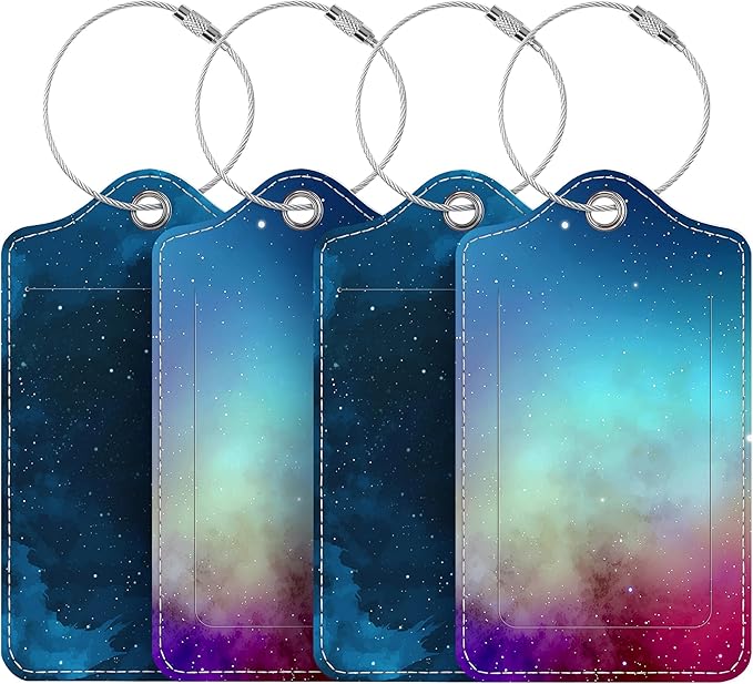 Luggage Tags for Suitcases, 4 Pack Cute PU Leather Suitcase Tag Identifiers TSA Approved with Stainless Steel Loop and Address Card for Baggage Tag for Cruise Airport Travel Essentials by