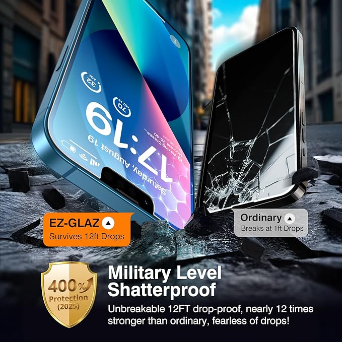EZ-GLAZ-4+2 Pack for iPhone 13 Privacy Screen Protector[6.1 inches] With Camera Lens Protector, [Drop Protection] 9H Hardness Full Coverage Anti-Spy Tempered Glass Film, Easy to install | True 28°Anti Spy, Glass Privacy Screen, Tempered, Longest Durable