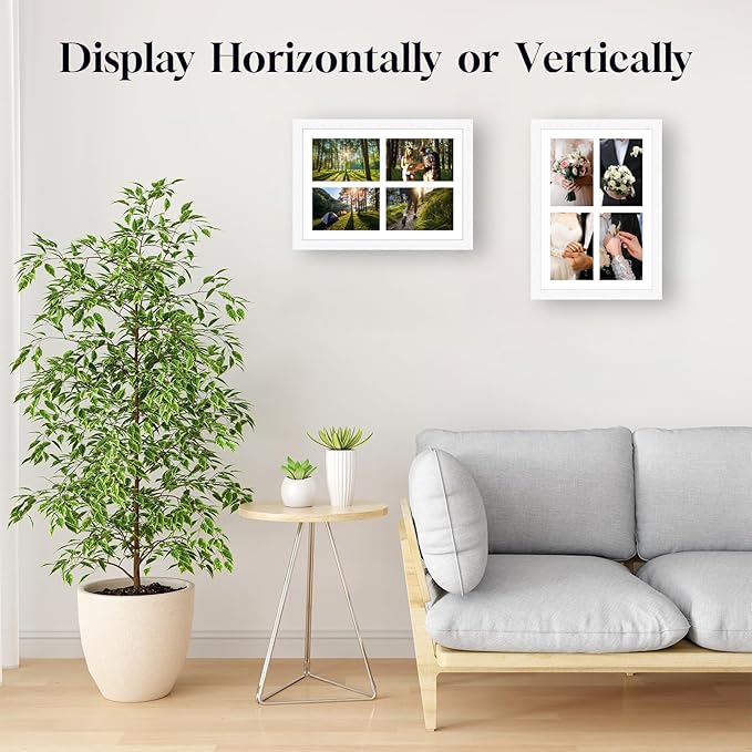 4"x6" Photo Collage Frame 4 Openings, 9.5"x13.5" Multi Picture Frame Collage Wall Decor, White Frame with White Mat, Wood