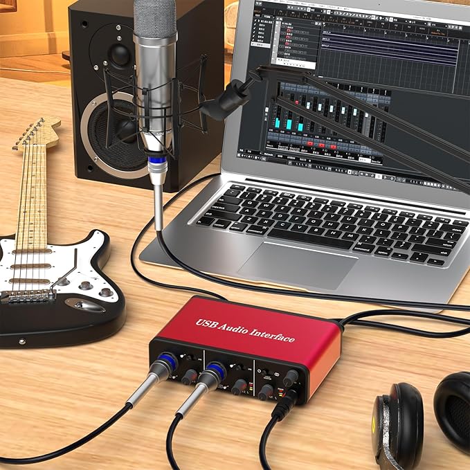 USB Audio Interface – 24Bit/192kHz Studio Recording, 48V Phantom Power – Compatible with DAWs, Perfect for Music, Podcasting & Voiceovers (Mac/PC)
