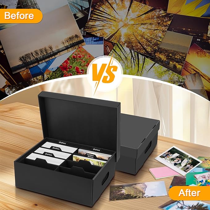 ATPWONZ 2 PCS Photo Storage Box for 5"x7" Photos, with 16 Inner Picture Boxes, 15“ x 10.3“ x 6.1“ Photo Organizer Box, Portable Scrapbook Photo Boxes with Lid, for Photo Stickers Stamps Seeds(Black)