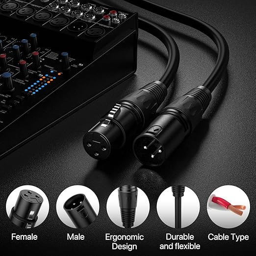 XLR Cable 25 Ft 4 Packs,Microphone Cables,Premium Balanced Microphone Mic Speaker Cable with 3-Pin XLR Male to Female DMX Cable,Black