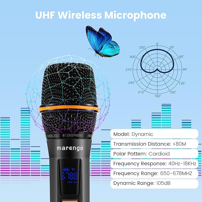 Wireless Microphones, Professional UHF Dual Metal Karaoke Microphone Wireless with Rechargeable Receiver(260 FT), Plug and Play, Handheld Wireless Microphones System for Speaker Speech Wedding Church