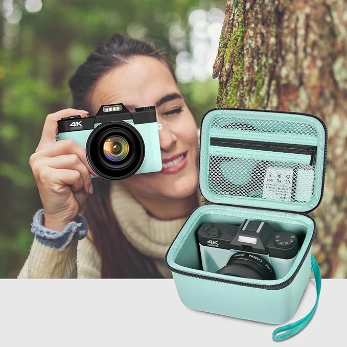 Vlogging Camera Case Compatible with for Duluvulu/for VJIANGER/for JGIPL/for TEBNGIHNM 4K Digital Cameras for Youtube. Vlog Camera Carrying Storage for Lens, Cable and Other Accessories - Green