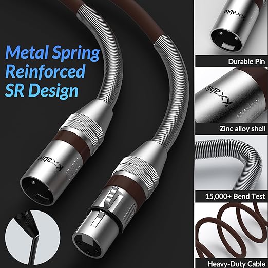 XLR Microphone Cable 200 FT, XLR Male to Female Balanced Mic Cable, 3-Pin Shielded Speaker Cord, Zinc Alloy Connectors, 22AWG Pure Copper, Metal Spring SR, Recording Studio, Podcast, Brown