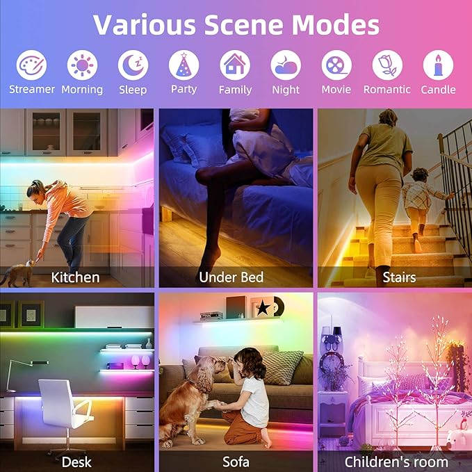 Motion Activated LED Strip Under Bed Lights, 9.8Ft RGB LED Strip Lights with Motion Sensor, Remote, App Control, Music Sync Motion Sensor LED Light Strip USB Powered for Bedroom Cabinet TV PC