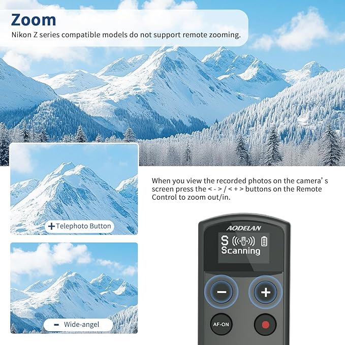 Rechargeable Shutter Release for Nikon AODELAN Wireless Camera Remote Control Compatible with COOLPIX P1000, P1100, P950, B600, A1000, Z50, Z30, Z fc, Z6 II, Z7 II,Z5, Replaces Nikon ML-L7(Black)