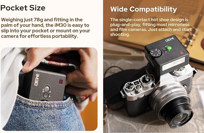 Godox iM30 Mini Flash Camera Flash, GN 15, 7 Power Levels, CCT 6500K±200K, IM 30 Mini Manual Flash Speedlite for Canon/Sony zv1/Sony zve10 /Ricoh gr3/Nikon/Fuji f1-230 Full-Power Flashes/3.6S Recycle