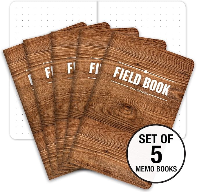 Elan Publishing Company Field Notebook/Pocket Journal - 3.5"x5.5" - Wood Pattern - Dot Graph Memo Book - Pack of 5