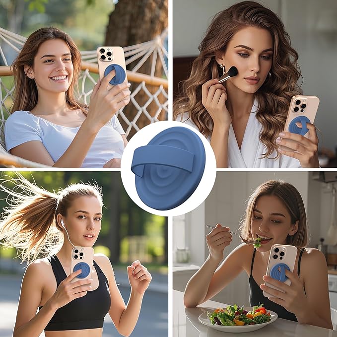 Magnetic Phone Grip Ring Holder, Liquid Silicone Magnet Cell Phone Grip Finger Loop, Compatible with Magsafe, Back of Phone for iPhone 17/16/15/14/13/12 Series, Azure Blue