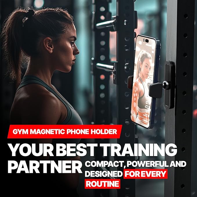 Magnetic Phone Holder for Gym – Essential Gym Rats Stuff – Magnetic Tripod for iPhone and Magnet Phone Mount– Home Workout Accessories and Gear