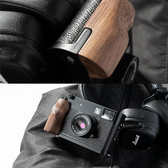 SMALLRIG X Half Wooden L-Shaped Mount Plate for FUJIFILM, L Plate with Ergonomic Wood Side Handle, Includes Hot Shoe Cover (Black) - 5224