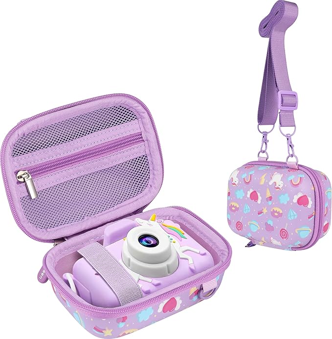 Leayjeen Kids Camera Case Compatible with Goopow/Dwfit/Slothcloud/Colofree/KIZJORYA Kids Camera Toys and Children Digital Video Camera,Best Christmas and birthday gifts-Purple Unicorn(Case Only)