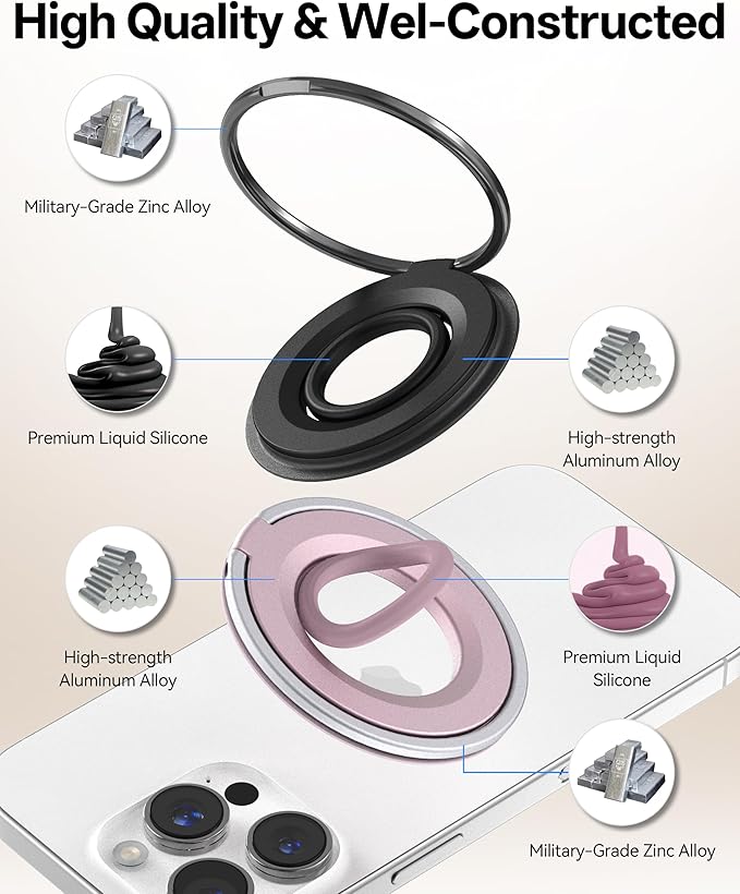 [2025 Upgrade] Magnetic Phone Grip for MagSafe, 360° Rotation Phone Ring Grip Stand, Finger Kickstand Two-Sided Magnet Compatible with iPhone 17/16/15/14/13/12/11 Pro/Max MagSafe Accessories