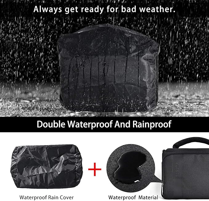 FOSOTO Waterproof (with Rain Cover) Shoulder Camera Case Bag Compatible for Nikon D5600 D750 D3300 Canon Rebel SL2 T7i EOS 80D 60D Sony A77II a68 a99II Travel DLSR SLR Camera Bags