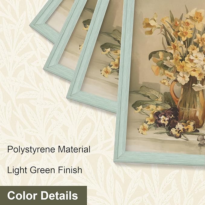 Vittanly 12x12 Picture Frame Set of 4, Vintage Photo Frame for Wall or Tabletop, Display 8x8 Pictures with Mat or 12x12 without Mat, Rustic Farmhouse Home Decor, Light Green