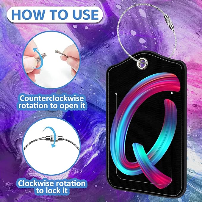 Luggage Tags for Suitcase,2 Pack Neon Colorful Letters Luggage Tags,Leather Baggage Tags Identifiers with Privacy Name Address Labels and Metal Loop for Women Men Girls Travel,Letter Q