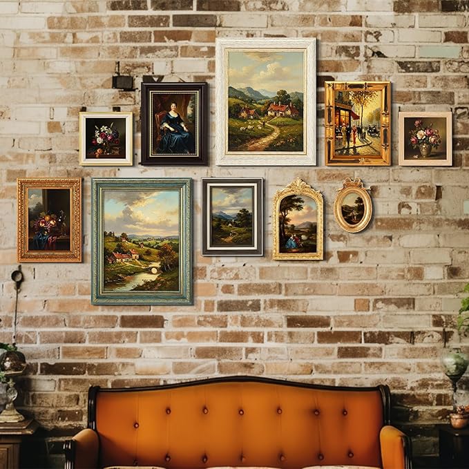Kathfly 20 Pack Vintage Picture Frames for Wall or Tabletop Display Ornate French Country Frames Vintage Farmhouse Decor Antique Wall Art Set for Gallery Bedroom Living Room Decor (Simple Style)