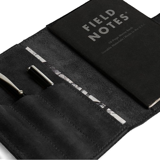 Leather Worx, Rustic Cover for Field Notes (3.5 x 5.5 in. Notebook not Included) with Pen Slots, Protective Storage for Journal, Full Grain Leather, Handmade (Charcoal Black)