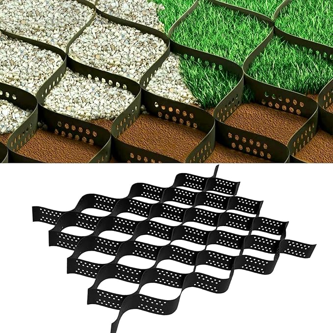 2 Inch Depth Gravel Ground Base Grid Stabilizer Mud Slope Control Driveway HDPE Material Expandable Folding Permeable Paver Honeycomb Grid for Paths,Sidewalks,ParkingLots,Gardens,Yards (6.5 X 16.5 FT)