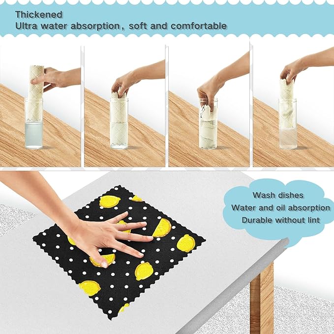 Ca TaqKu Polka D ot Lemon Re uvable Cleaning Cloths Set of 6 Showel Towels Hand Towel Divine Cloths for Kitchen