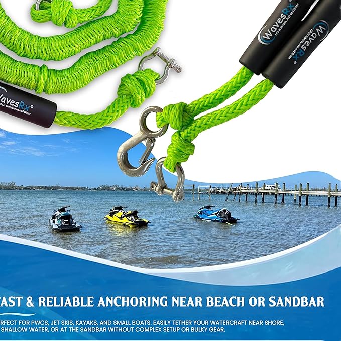 WAVESRX AnchorMate Bungee Line | Boat Bungee Dock Lines for Boats, PWCs & Kayaks | Absorbs Shock from Swells & Wind, Prevents Anchor Dislodging | Perfect for Anchoring, Mooring & Tethering