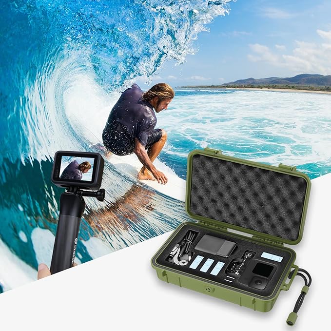 Smatree Waterproof Hard Compact Case Compatible for Gopro Hero 13/12/11/10/9/8/7/6/5/2018/AKASO Brave 7 LE/DJI Osmo Action, Portable, Shock, Durable (Camera and Accessories NOT Included) (Green)