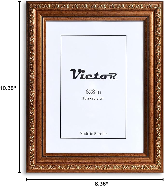 VictoR Picture Frame Chagall 6x8 Brown Gold - Vintage Picture Frames with Shutterproof Acrylic Glass - 6 x 8 Photo Frame - Brown Picture Frames - Antique