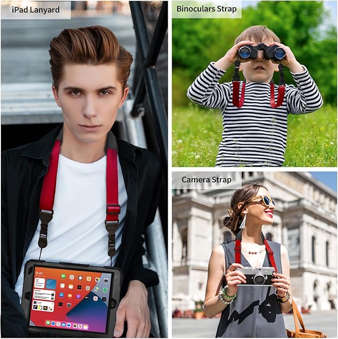 Universal Shoulder Strap, Neoprene Padded Bag Strap with Double Adjustable Buckles, Comfortable Neck Lanyard for Camera, Cellphone Tablet,iPad, Laptop, Binocular, Luggage Bag(Red)